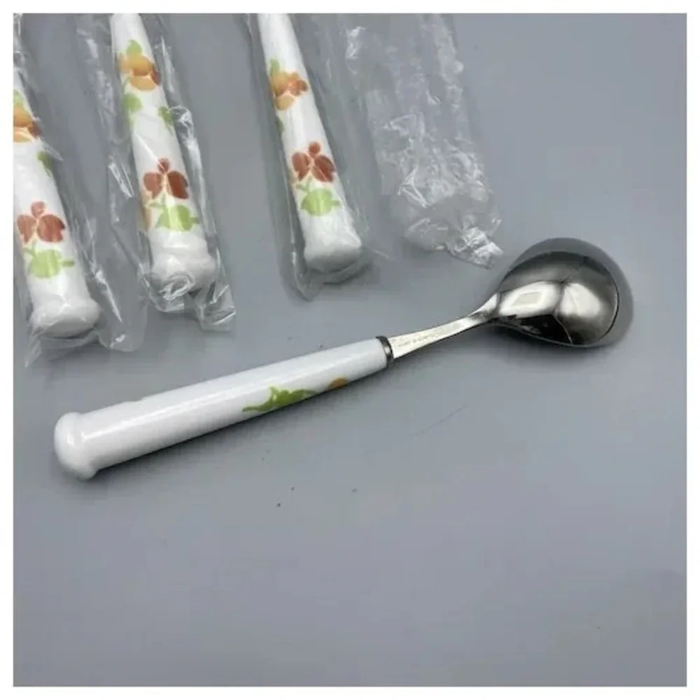Noritake Happy Days Dinner Table Spoons Floral Ceramic Handle NEW 8